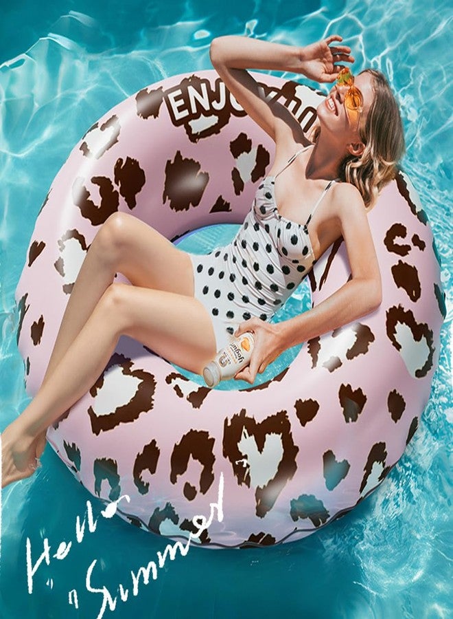 برو بيروس عوامة سباحة للكبار من بروبيروس®، ذاتية النفخ، قطر داخلي 34 سم، مصنوعة من مادة PVC، بتصميم عصري بنقشة جلد النمر الوردي، مناسبة للسباحة في الشاطئ أو المسبح. - Image 5